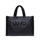 Women's Black Coated Fabric Tote Bag LIU JO with Teddy Details