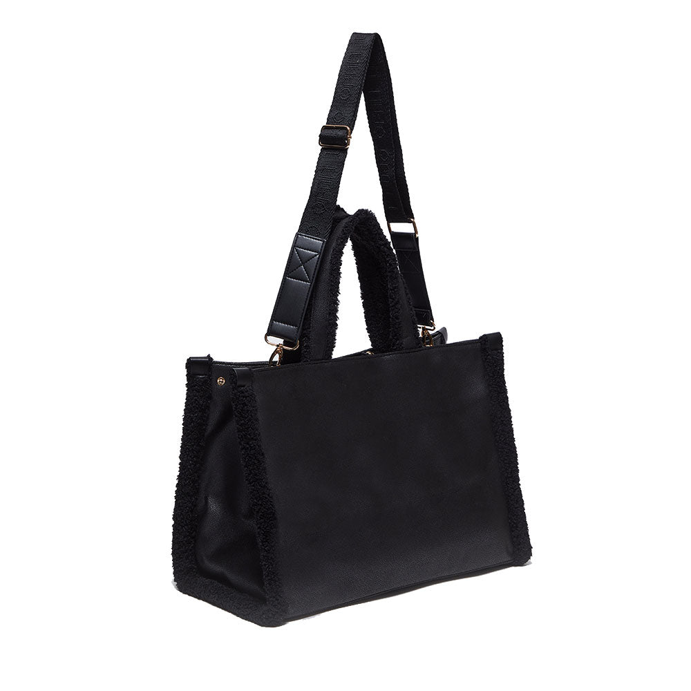 Women's Black Coated Fabric Tote Bag LIU JO with Teddy Details