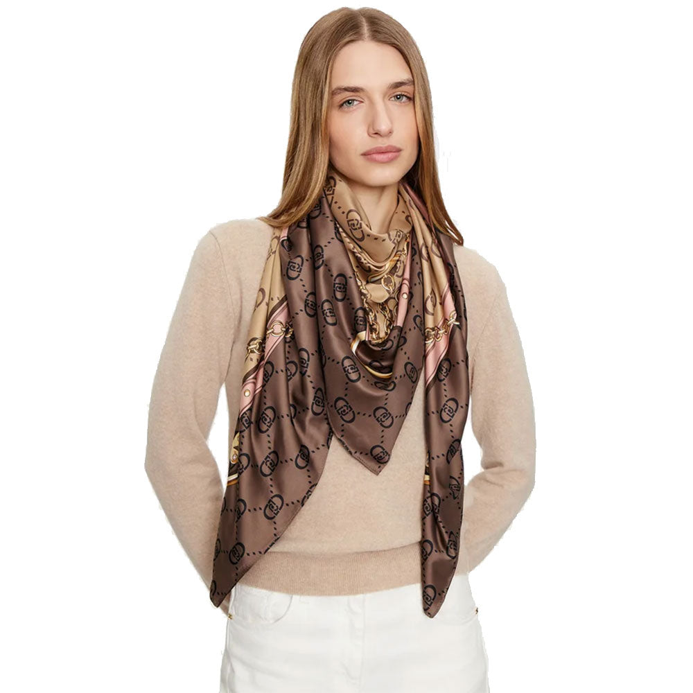 Foulard Donna 120 x 120 cm LIU JO con Logo Monogram Mocha