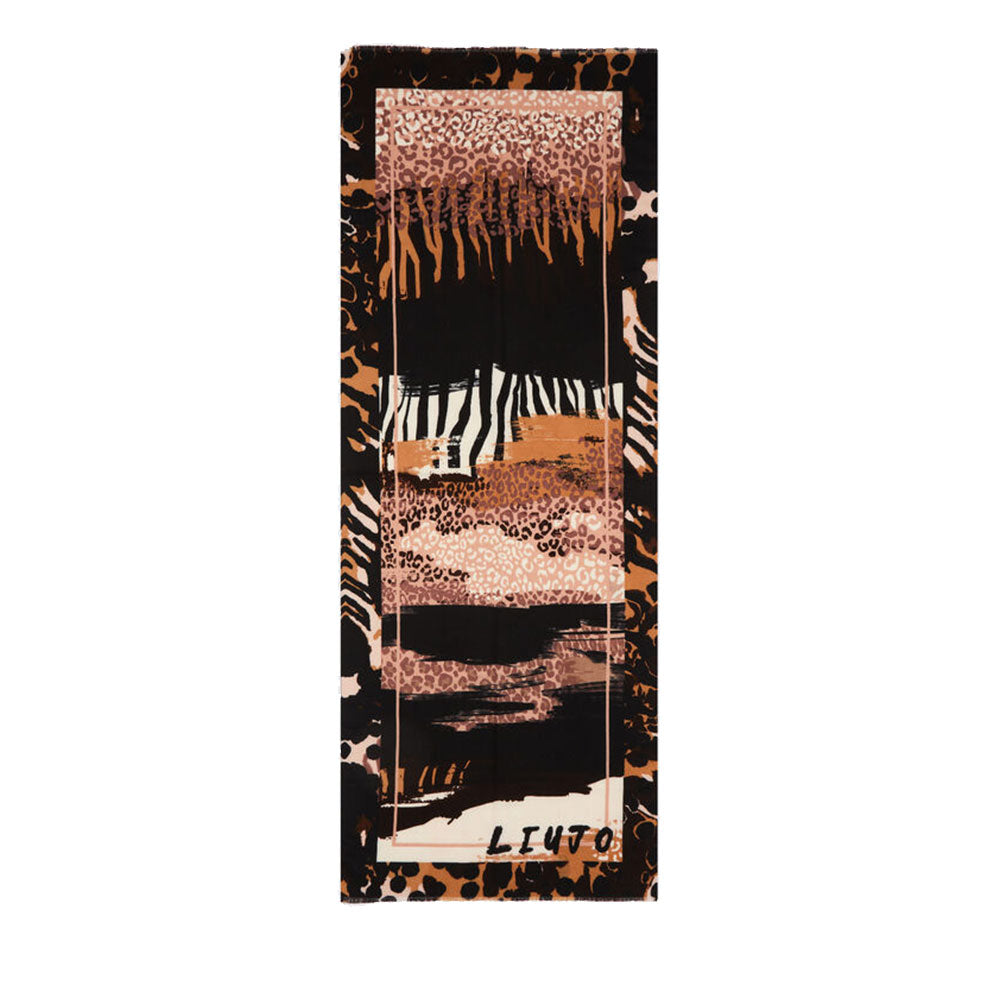 Foulard Donna 70 x 180 cm LIU JO in Tessuto Garzato stampa Animalier con Logo Cammello