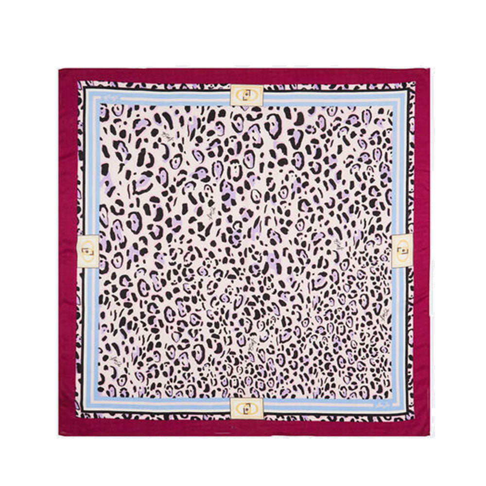 LIU JO Damenschal, 120 x 120 cm, Animalier-Muster mit Fuchsia-Logo