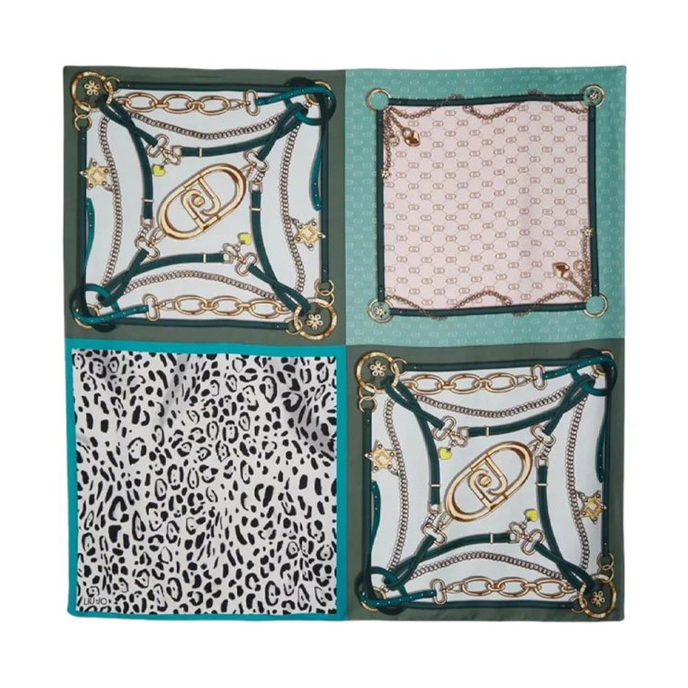 Damenschal 120 x 120 cm LIU JO Patchwork Four Square-Druck, Farbe Dark Jade