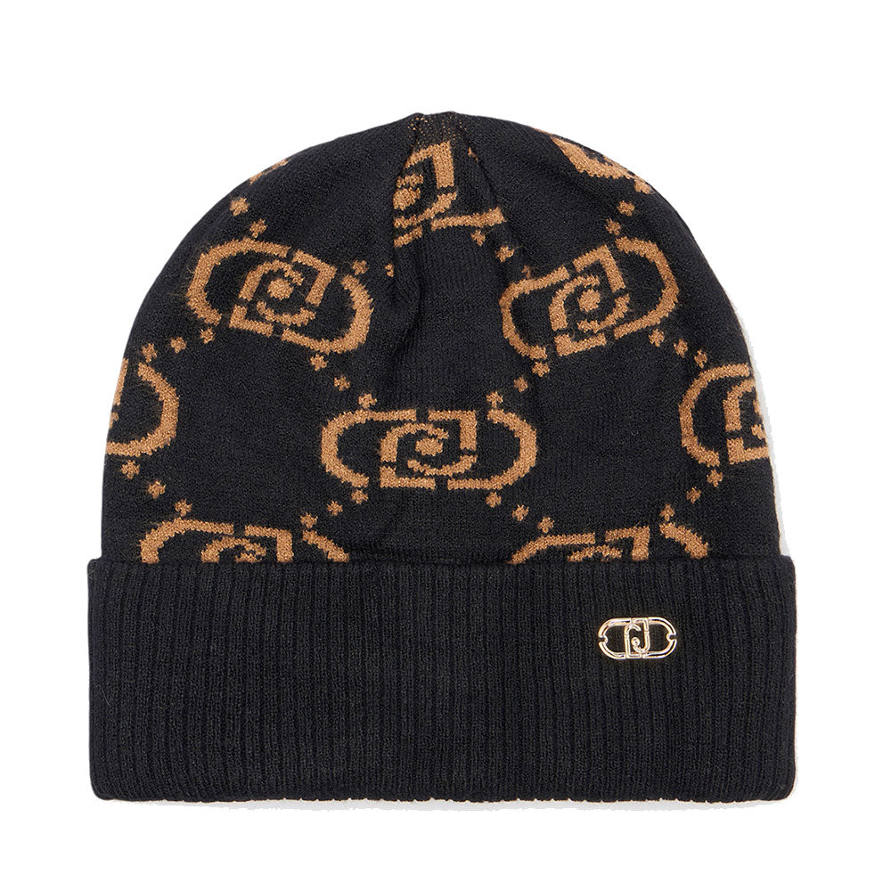 Berretto Donna LIU JO in Misto Viscosa Nero con Logo Monogram Jacquard
