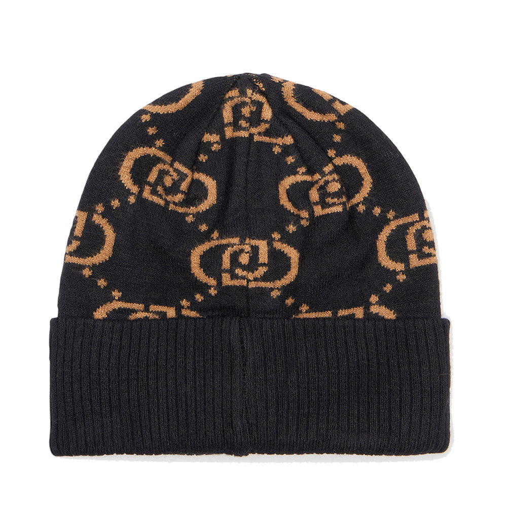 Berretto Donna LIU JO in Misto Viscosa Nero con Logo Monogram Jacquard