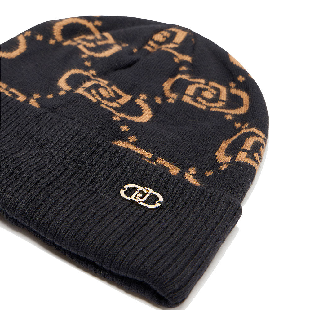 Berretto Donna LIU JO in Misto Viscosa Nero con Logo Monogram Jacquard