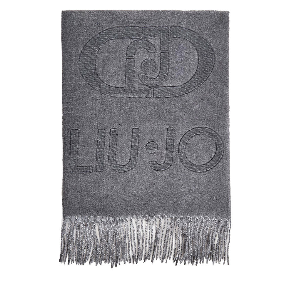 Stola Donna 65 x 180 cm LIU JO in Tessuto Garzato Grey Cloud con Logo Embossed