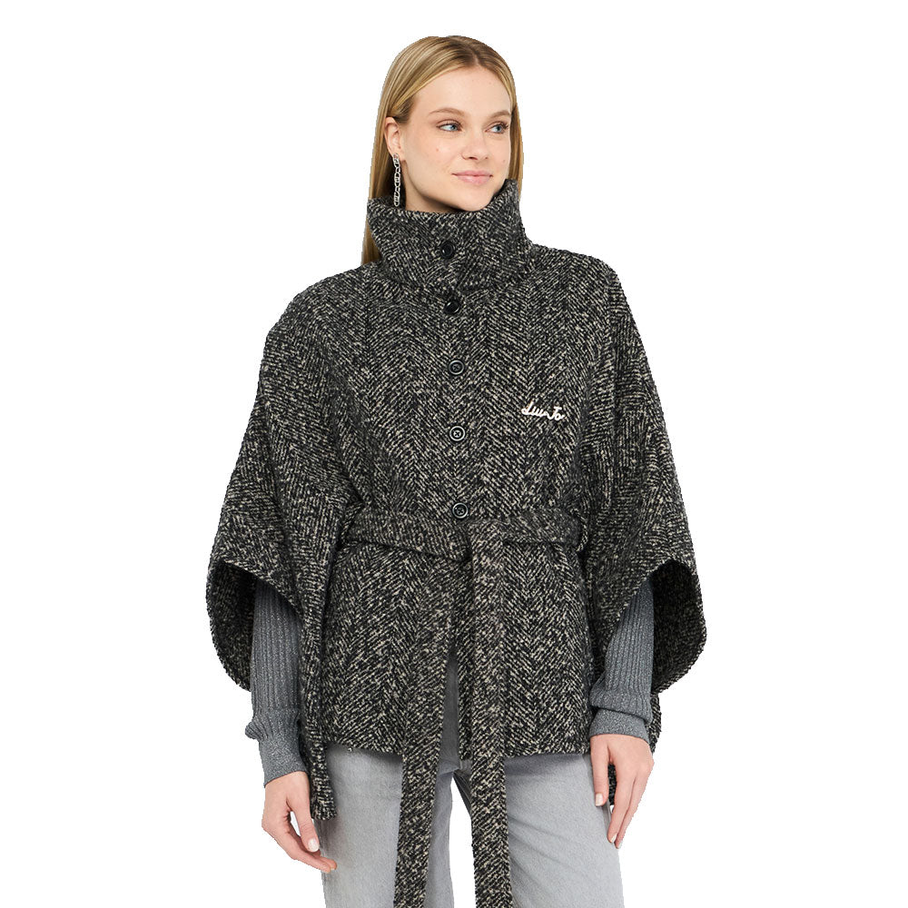 Poncho Donna Collo Alto LIU JO in Tessuto Chevron Nero e Bianco