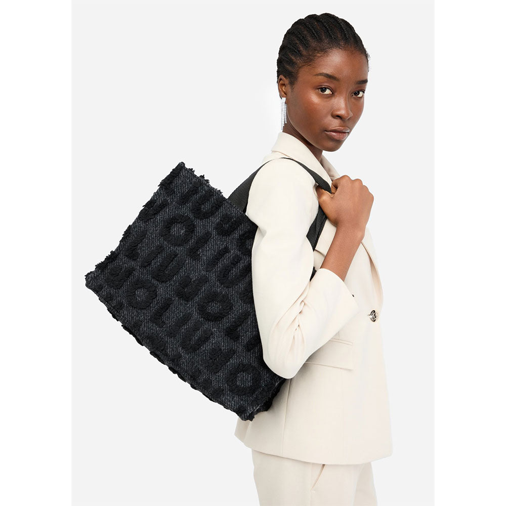 Shopping Bag Donna LIU JO in Tessuto Misto Lana con Logo in Teddy All Over Nero