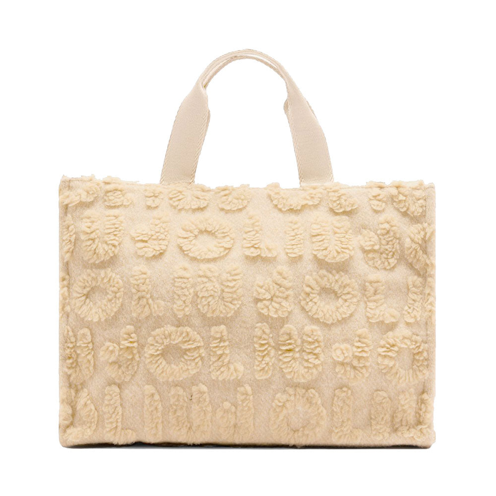 Shopping Bag Donna LIU JO in Tessuto Misto Lana con Logo in Teddy All Over Beige
