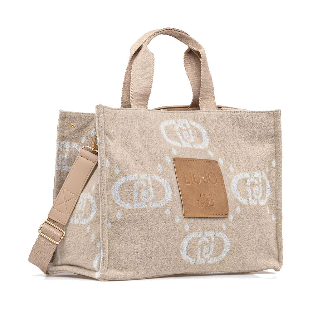 Shopping Bag Donna LIU JO in Tessuto Logato Beige