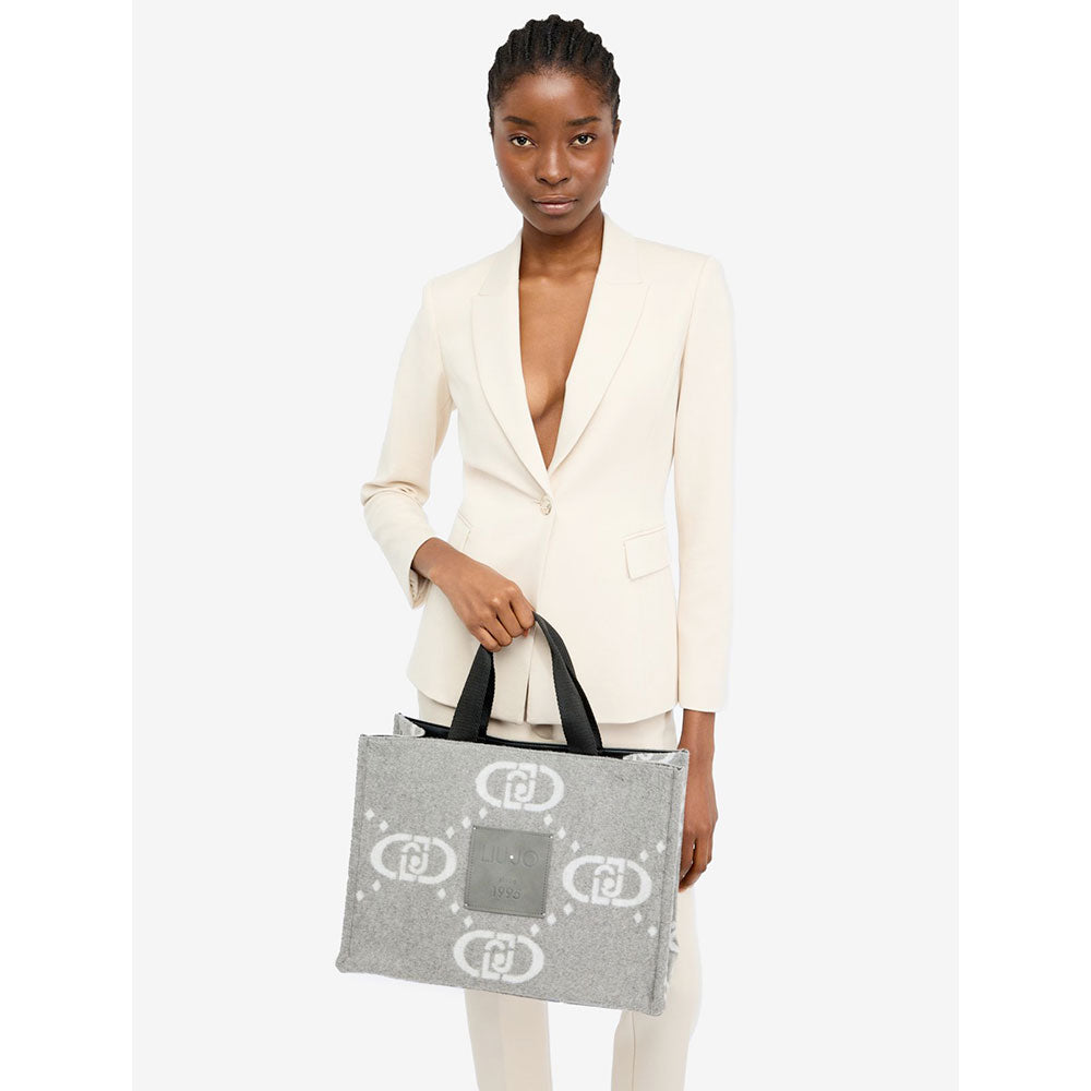 Shopping Bag Donna LIU JO in Tessuto Logato Grey Cloud