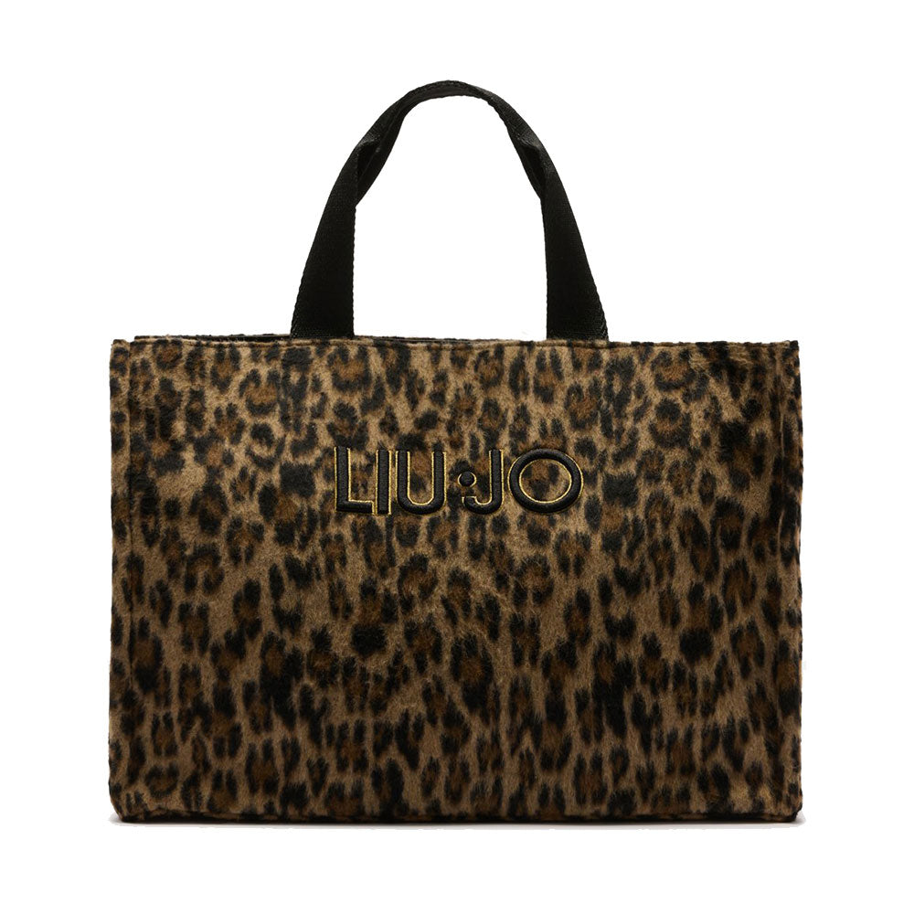 Shopping Bag Donna LIU JO in Tessuto stampa Brown Animalier