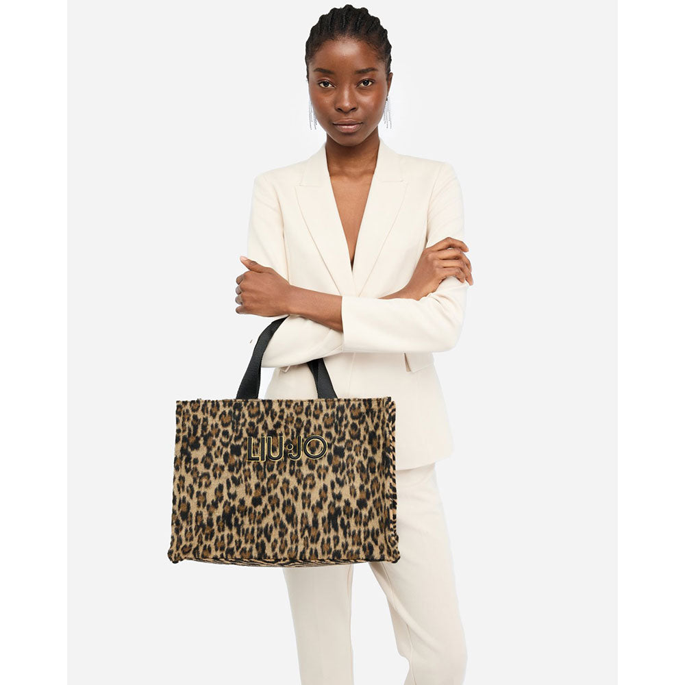 Shopping Bag Donna LIU JO in Tessuto stampa Brown Animalier