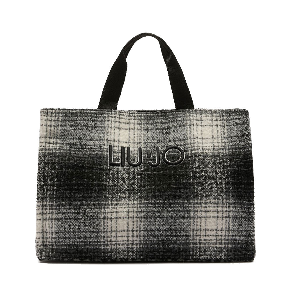 Shopping Bag Donna LIU JO in Tessuto stampa Check Nero