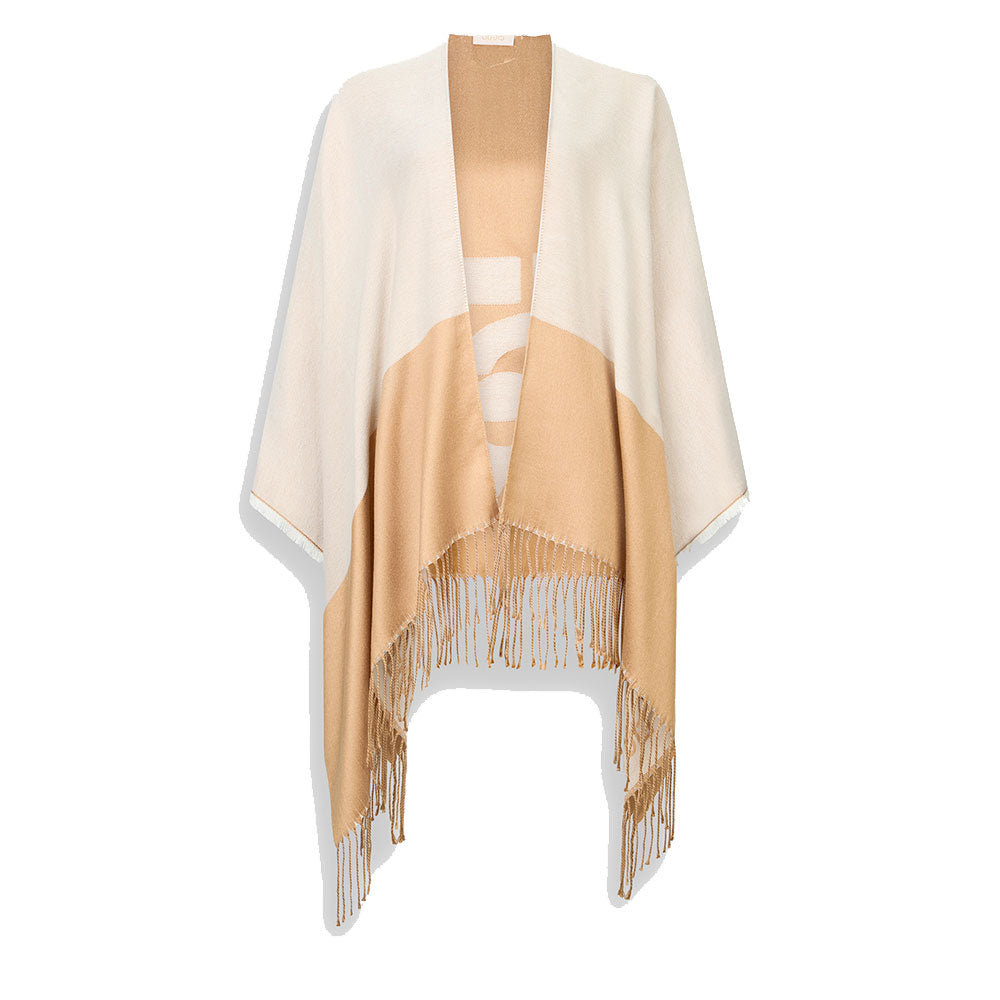 Poncho Donna LIU JO in Tessuto Bianco Lana con Logo Monogram e Frange