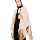 Poncho Donna LIU JO in Tessuto Bianco Lana con Logo Monogram e Frange