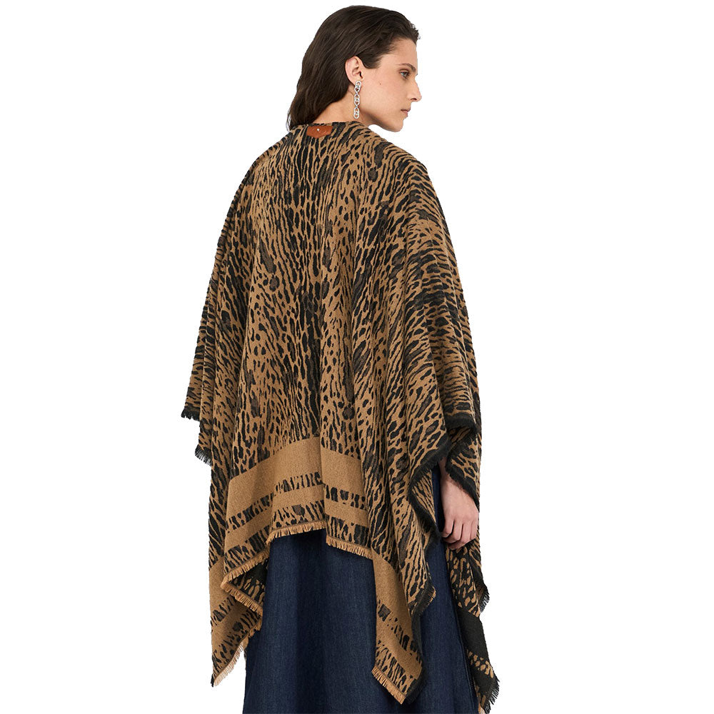 Poncho Donna LIU JO in Tessuto stampa Animalier con Logo Jacquard