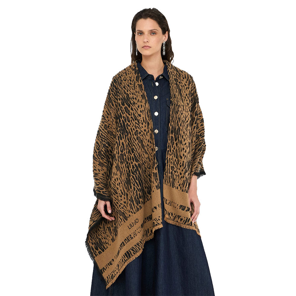 Poncho Donna LIU JO in Tessuto stampa Animalier con Logo Jacquard