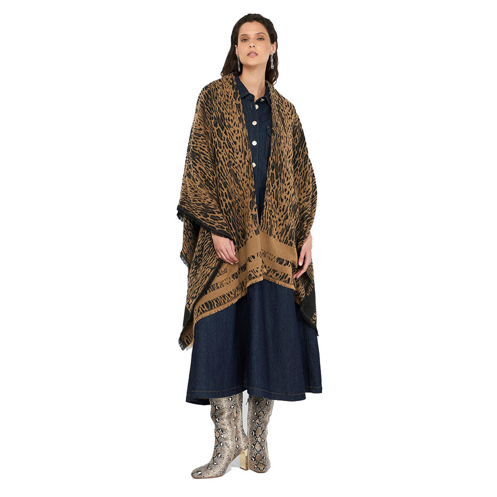 Poncho Donna LIU JO in Tessuto stampa Animalier con Logo Jacquard