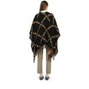 Poncho Donna LIU JO in Tessuto Nero con Logo Jacquard e Frange