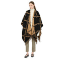 Poncho Donna LIU JO in Tessuto Nero con Logo Jacquard e Frange