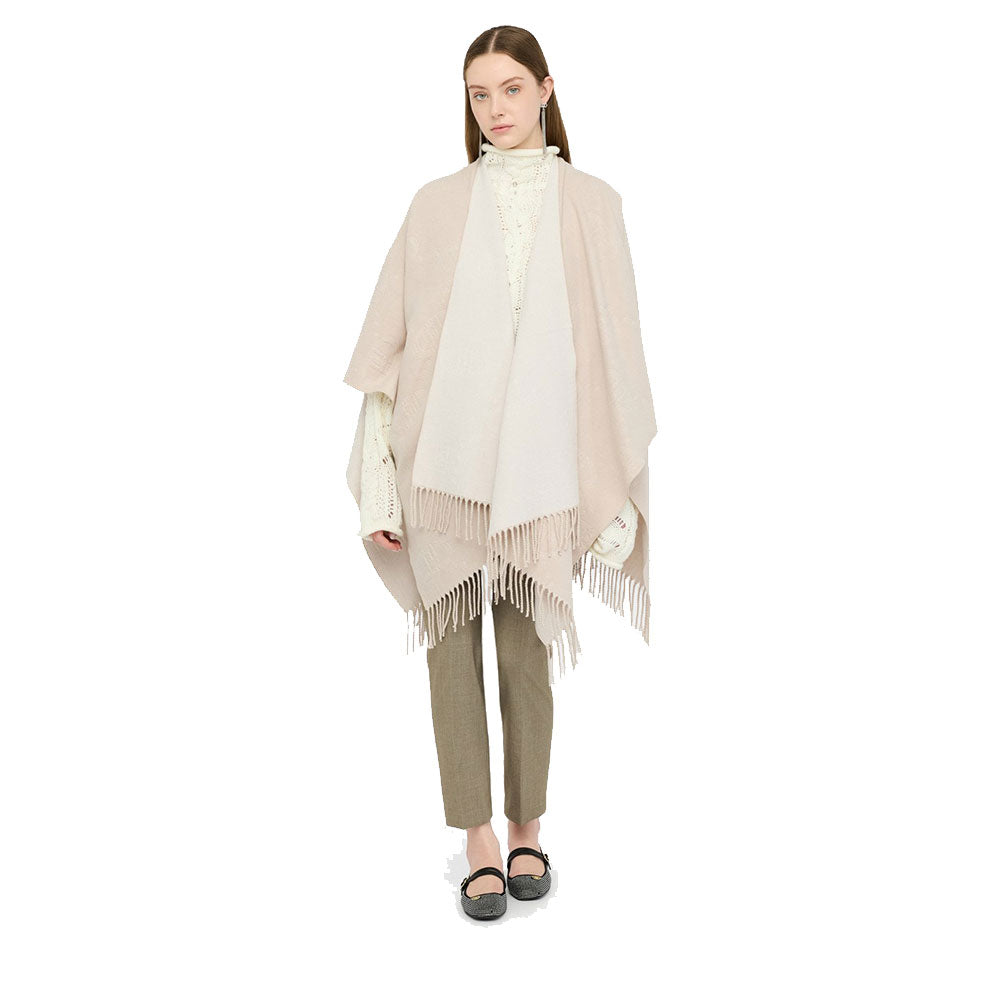 Poncho Donna LIU JO in Tessuto Beige con Logo in Rilevo e Frange
