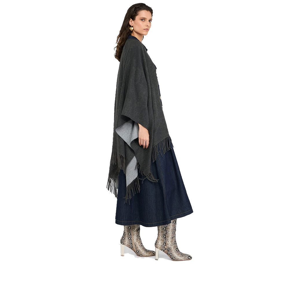 Poncho Donna LIU JO in Tessuto Grigio con Logo in Rilevo e Frange