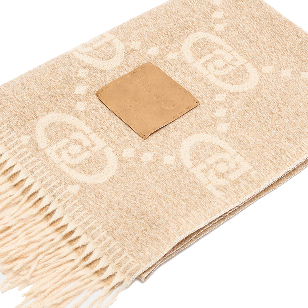 Stola Donna 70 x 180 cm LIU JO in Misto Viscosa Beige con Logo Monogram Jacquard All Over