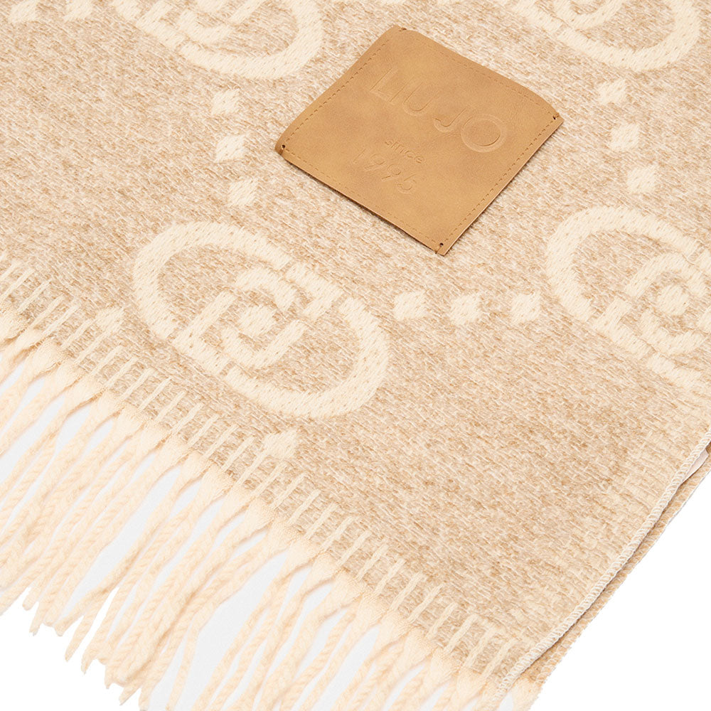 Stola Donna 70 x 180 cm LIU JO in Misto Viscosa Beige con Logo Monogram Jacquard All Over