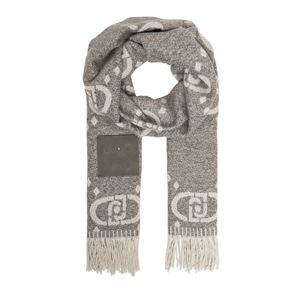 Stola Donna 70 x 180 cm LIU JO in Misto Viscosa Grigia con Logo Monogram Jacquard All Over