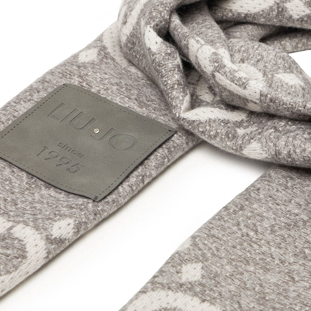 Stola Donna 70 x 180 cm LIU JO in Misto Viscosa Grigia con Logo Monogram Jacquard All Over