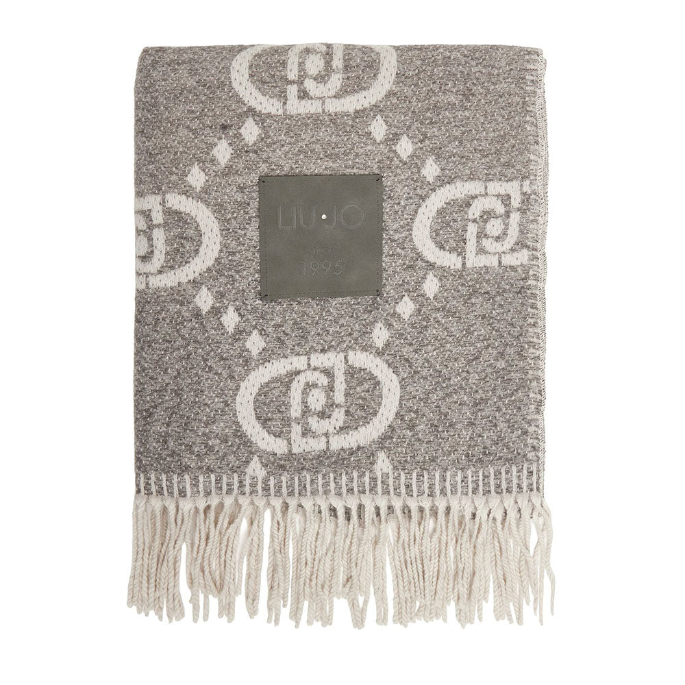 Stola Donna 70 x 180 cm LIU JO in Misto Viscosa Grigia con Logo Monogram Jacquard All Over