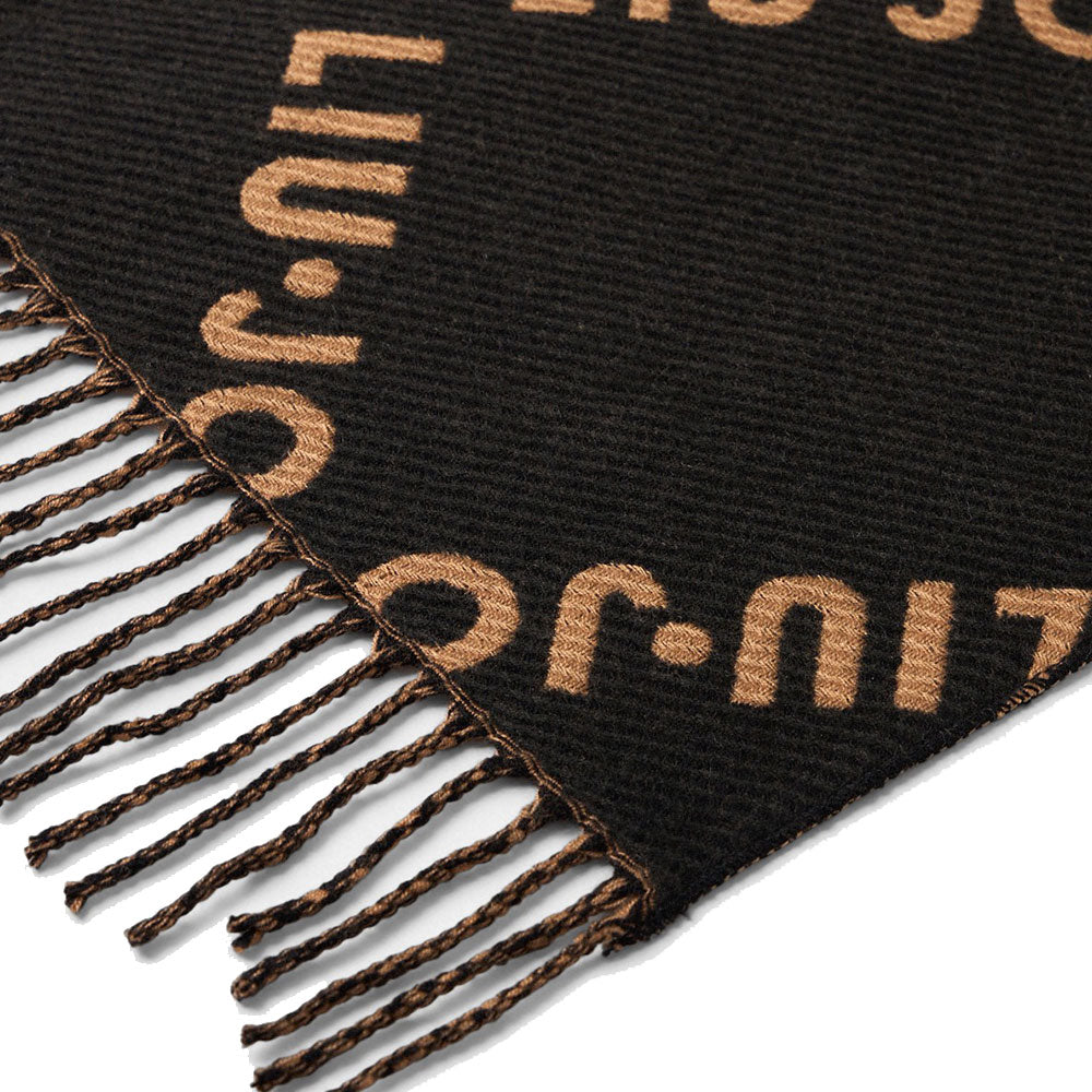 Stola Donna 70 x 180 cm LIU JO in Tessuto Nero con Logo Jacquard e Frange