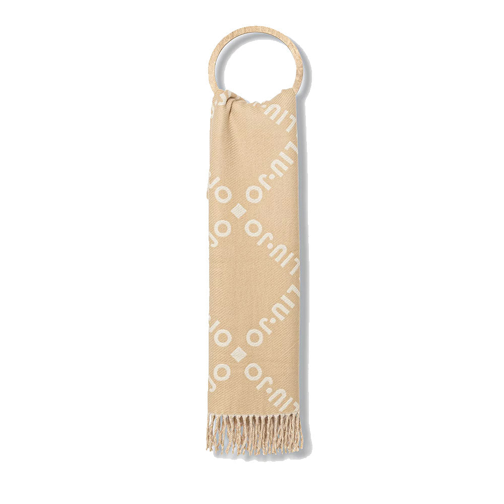 Stola Donna 70 x 180 cm LIU JO in Tessuto Beige con Logo Jacquard e Frange