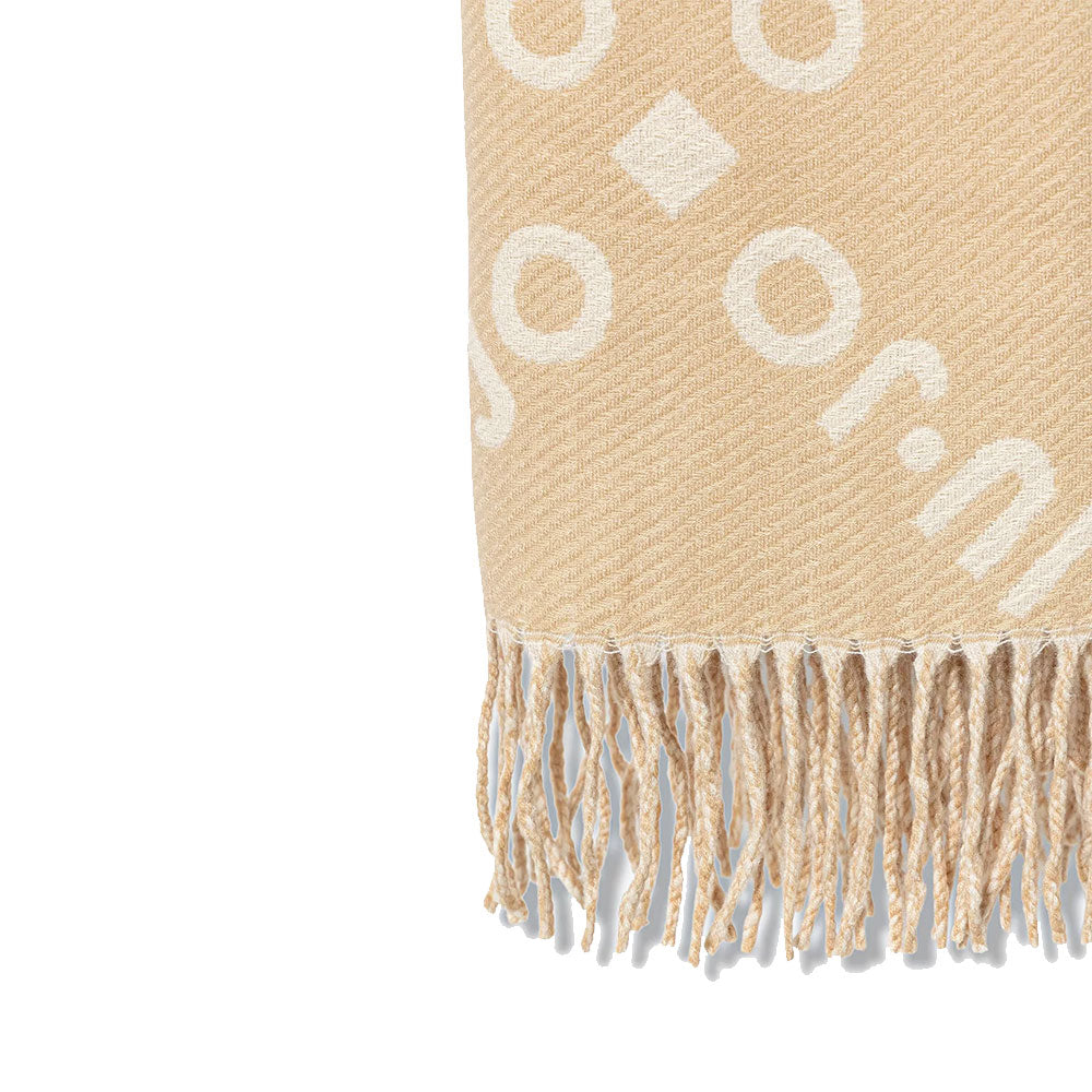 Stola Donna 70 x 180 cm LIU JO in Tessuto Beige con Logo Jacquard e Frange