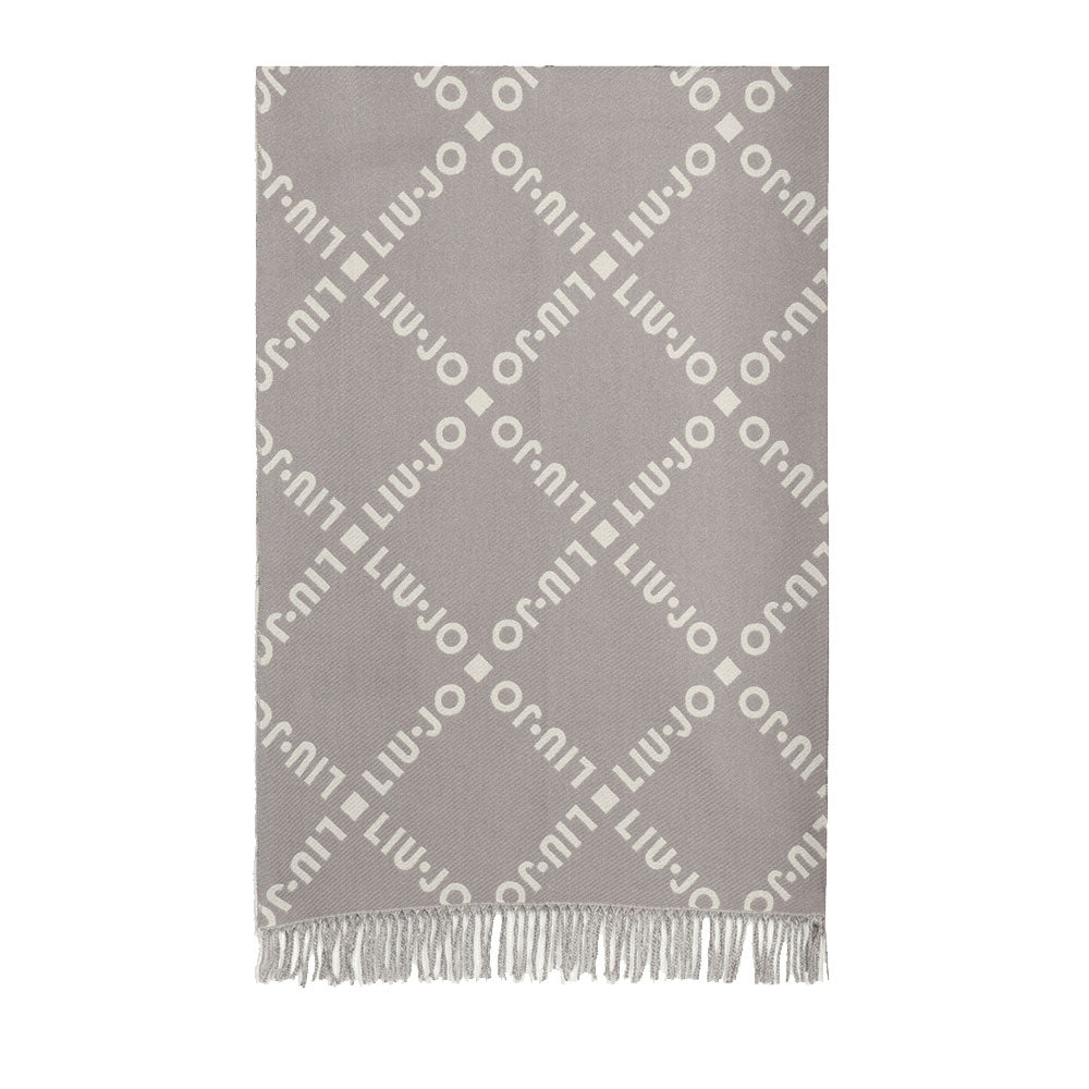 Stola Donna 70 x 180 cm LIU JO in Tessuto Grigio con Logo Jacquard e Frange