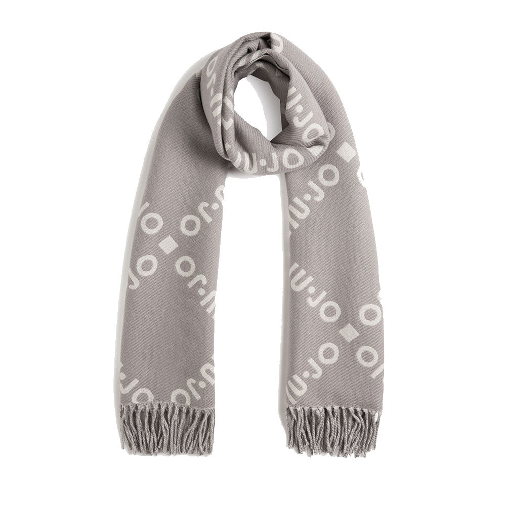 Stola Donna 70 x 180 cm LIU JO in Tessuto Grigio con Logo Jacquard e Frange