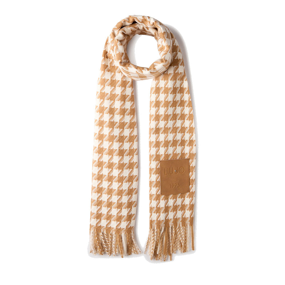 Stola Donna 67 x 185 cm LIU JO in Tessuto Jacquard con Motivo Vichy Cammello