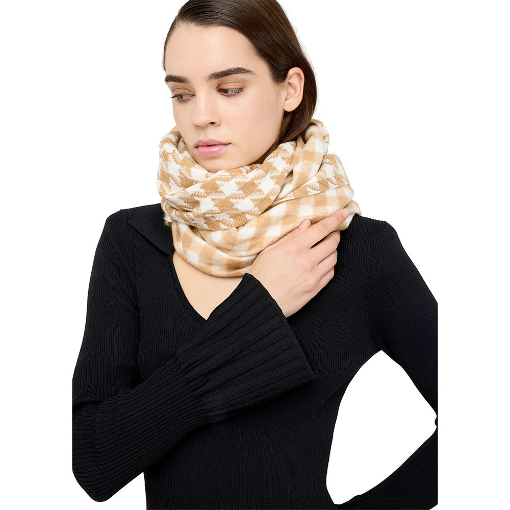 Stola Donna 67 x 185 cm LIU JO in Tessuto Jacquard con Motivo Vichy Cammello