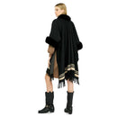 Poncho Donna LIU JO in Tessuto Nero con Collo Faux Fur