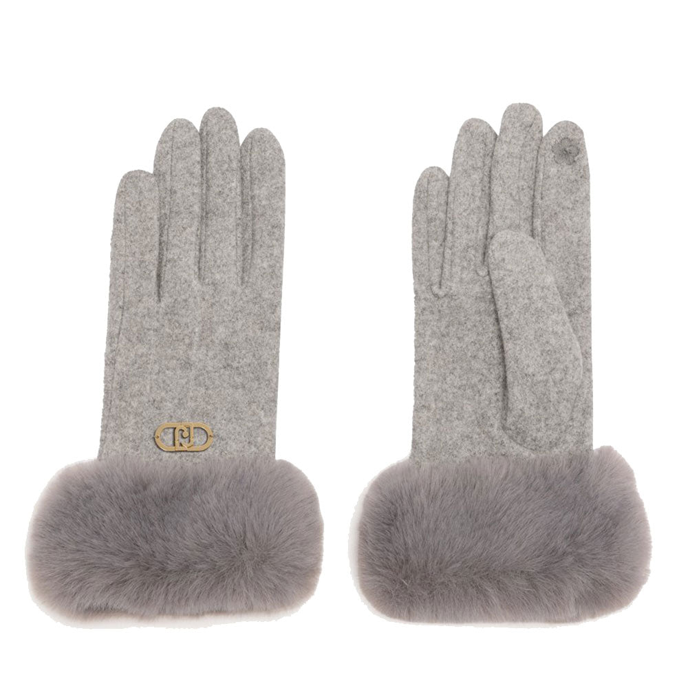 Guanti Donna LIU JO in Tessuto Grigio con Inserto in Eco Pelliccia