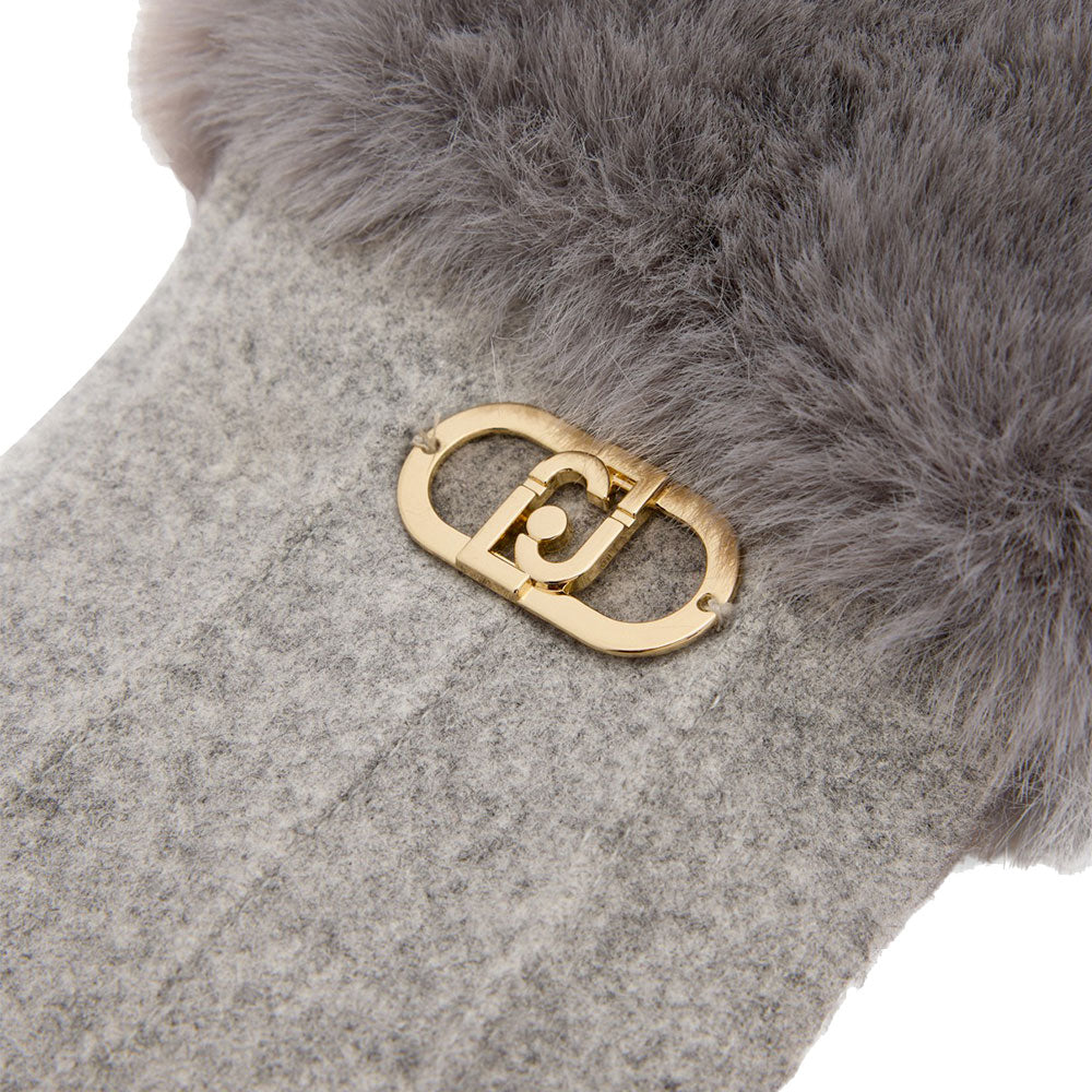 Guanti Donna LIU JO in Tessuto Grigio con Inserto in Eco Pelliccia