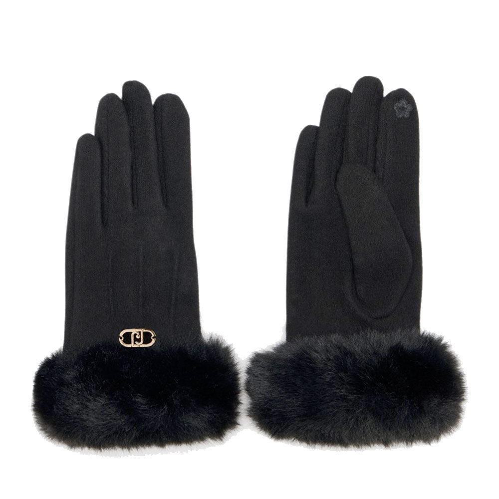 Guanti Donna LIU JO in Tessuto Nero con Inserto in Eco Pelliccia