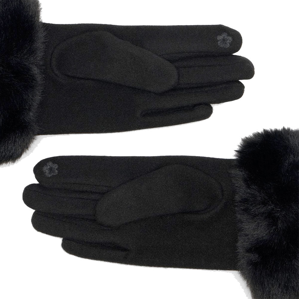 Guanti Donna LIU JO in Tessuto Nero con Inserto in Eco Pelliccia