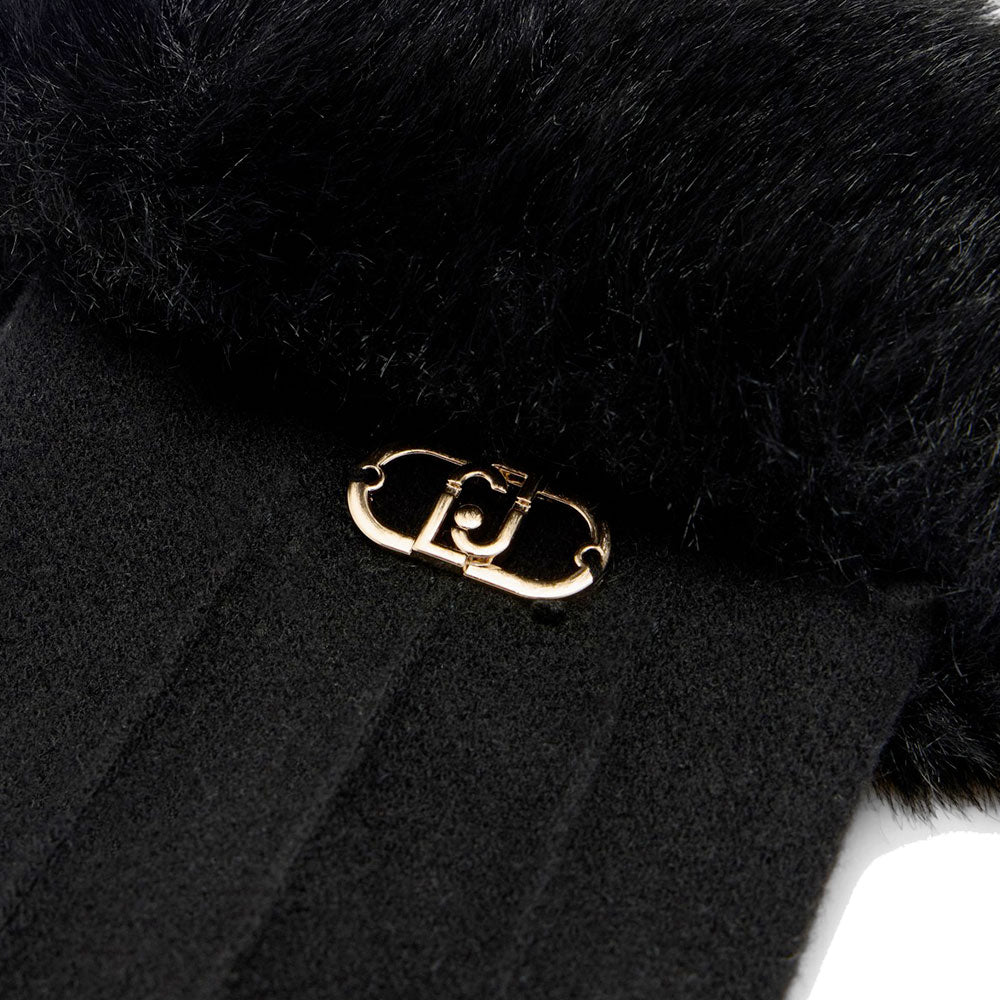 Guanti Donna LIU JO in Tessuto Nero con Inserto in Eco Pelliccia