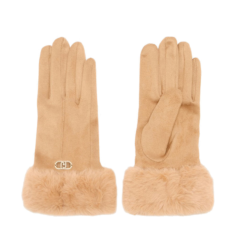 Guanti Donna LIU JO Effetto Scamosciato color Cammello con Inserto in Eco Pelliccia