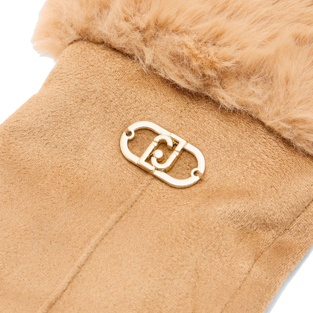 Guanti Donna LIU JO Effetto Scamosciato color Cammello con Inserto in Eco Pelliccia