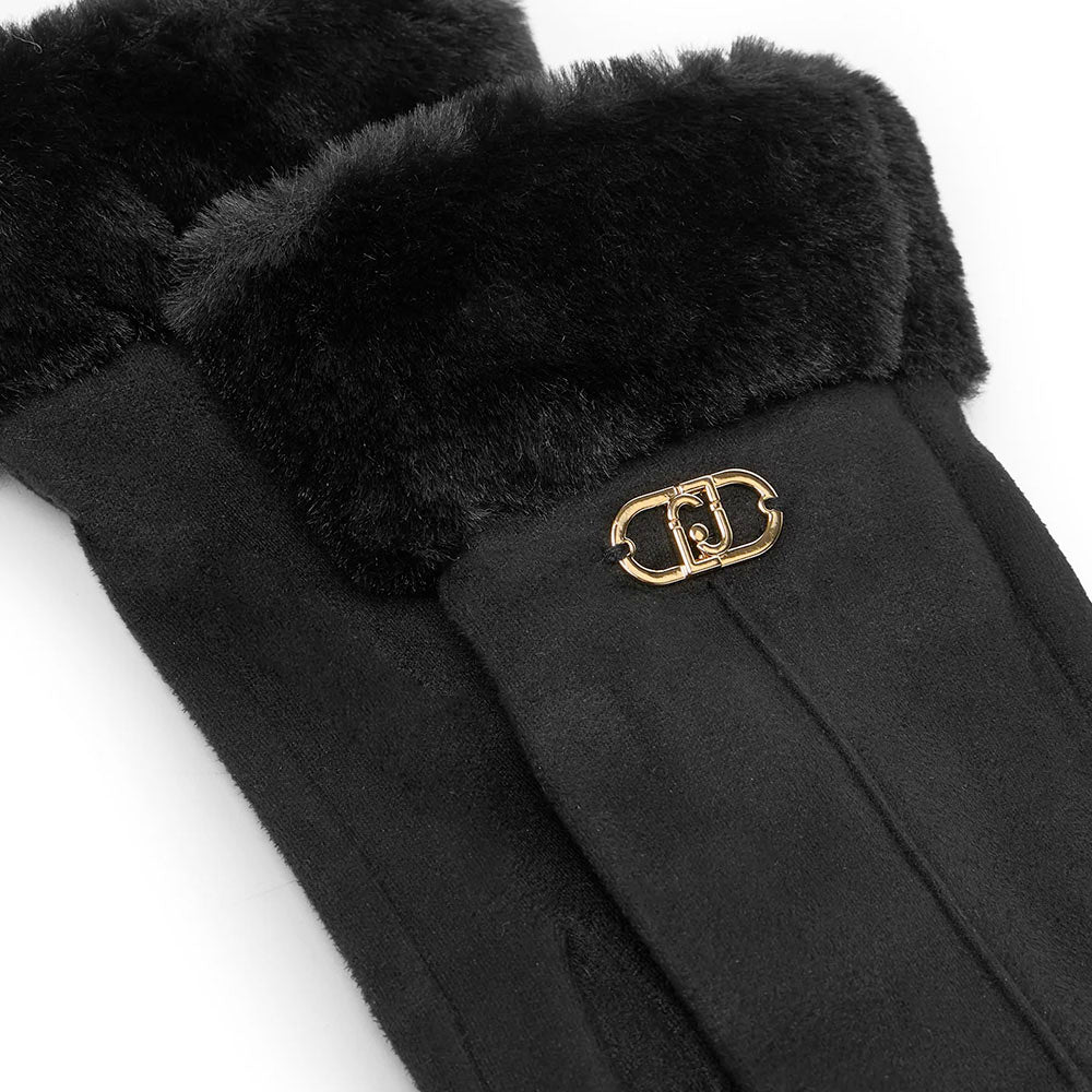 Guanti Donna LIU JO Effetto Scamosciato Nero con Inserto in Eco Pelliccia