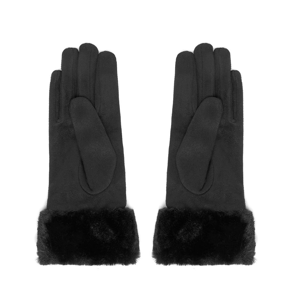 Guanti Donna LIU JO Effetto Scamosciato Nero con Inserto in Eco Pelliccia