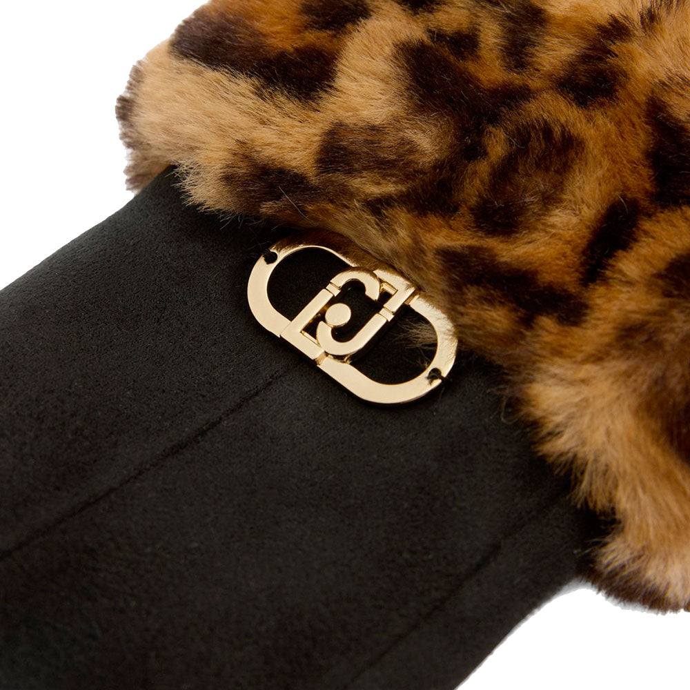Guanti Donna LIU JO Effetto Scamosciato Nero con Inserto in Eco Pelliccia Animalier